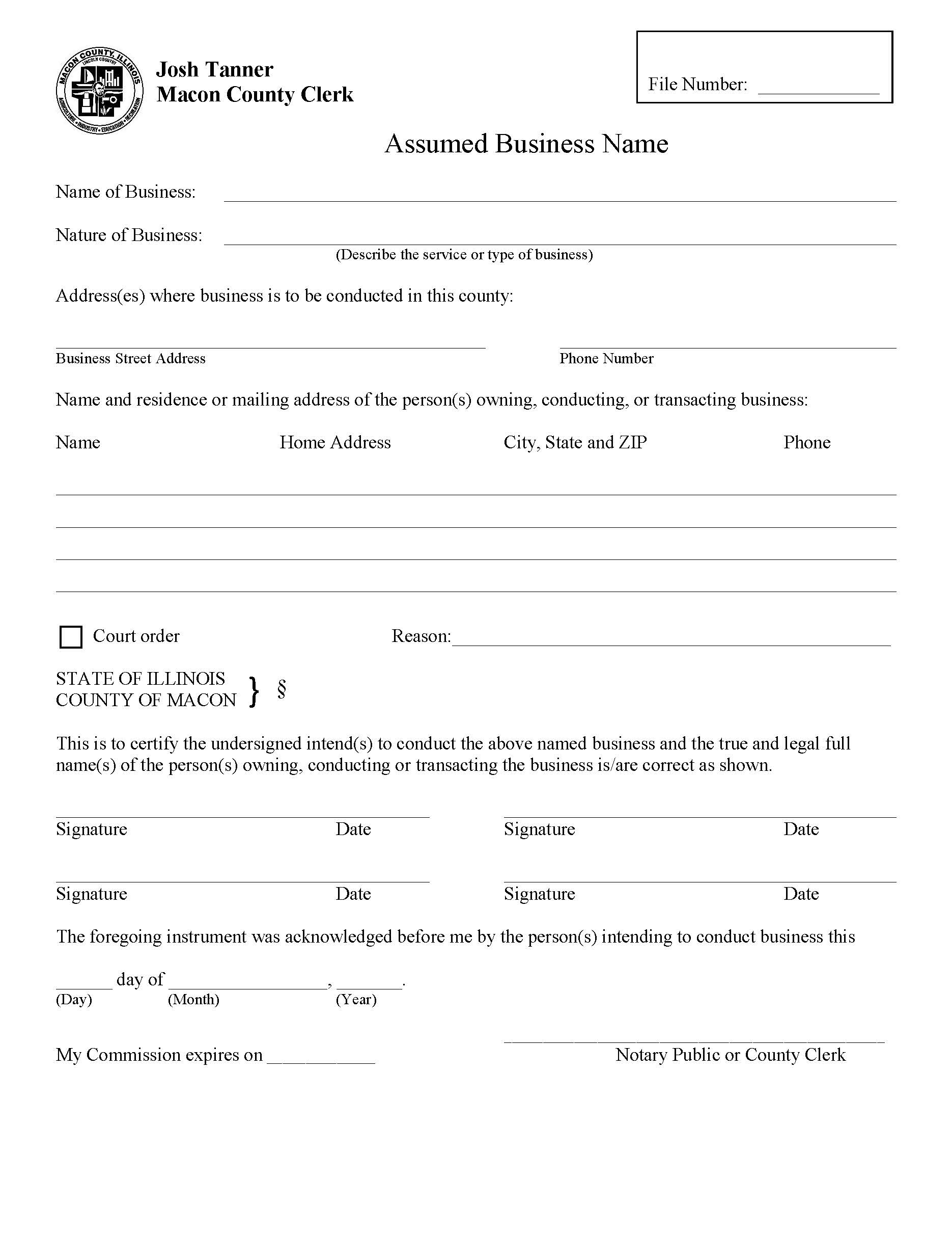 Assumed Business Name | Pdf Fpdf Docx | Illinois