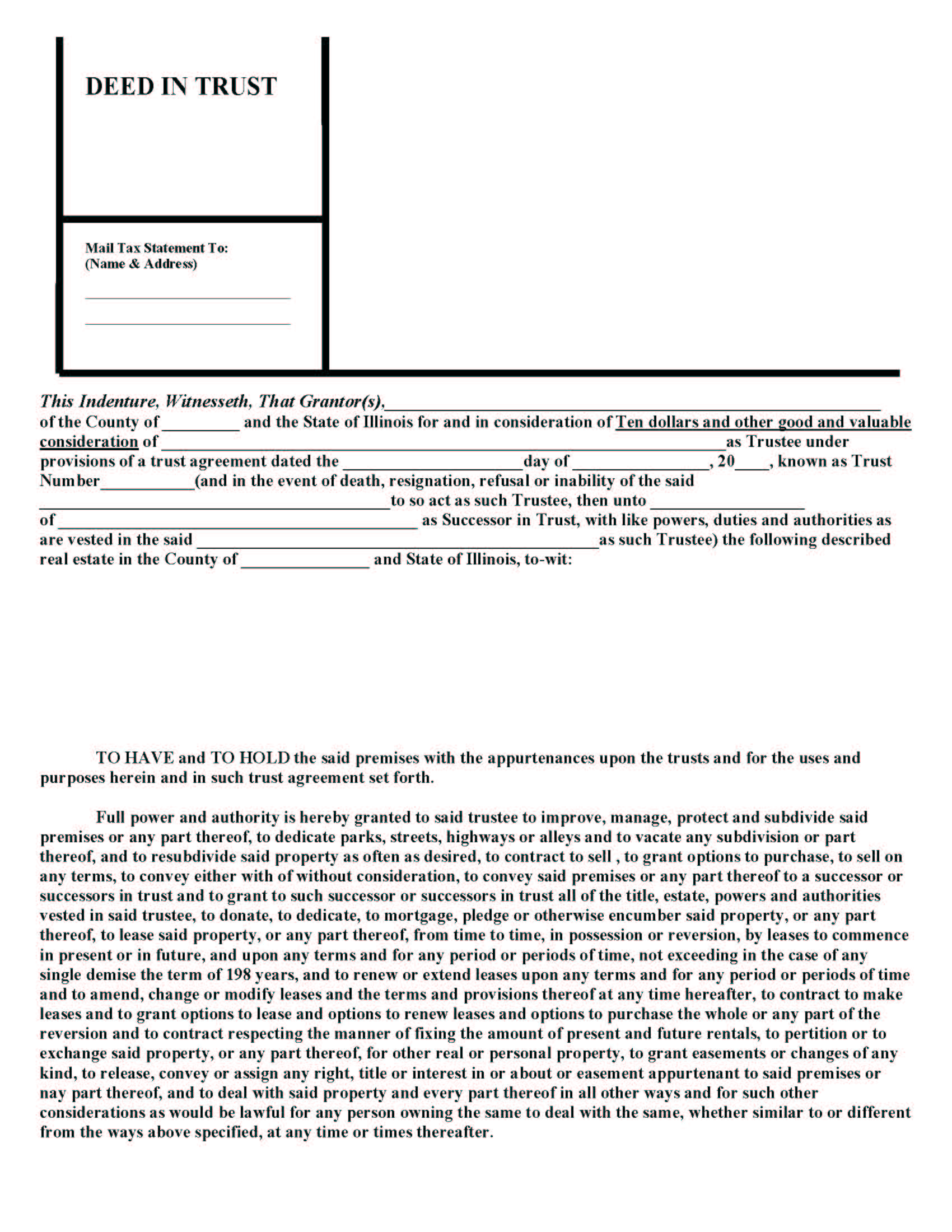 Deed In Trust | Pdf Fpdf Docx | Illinois