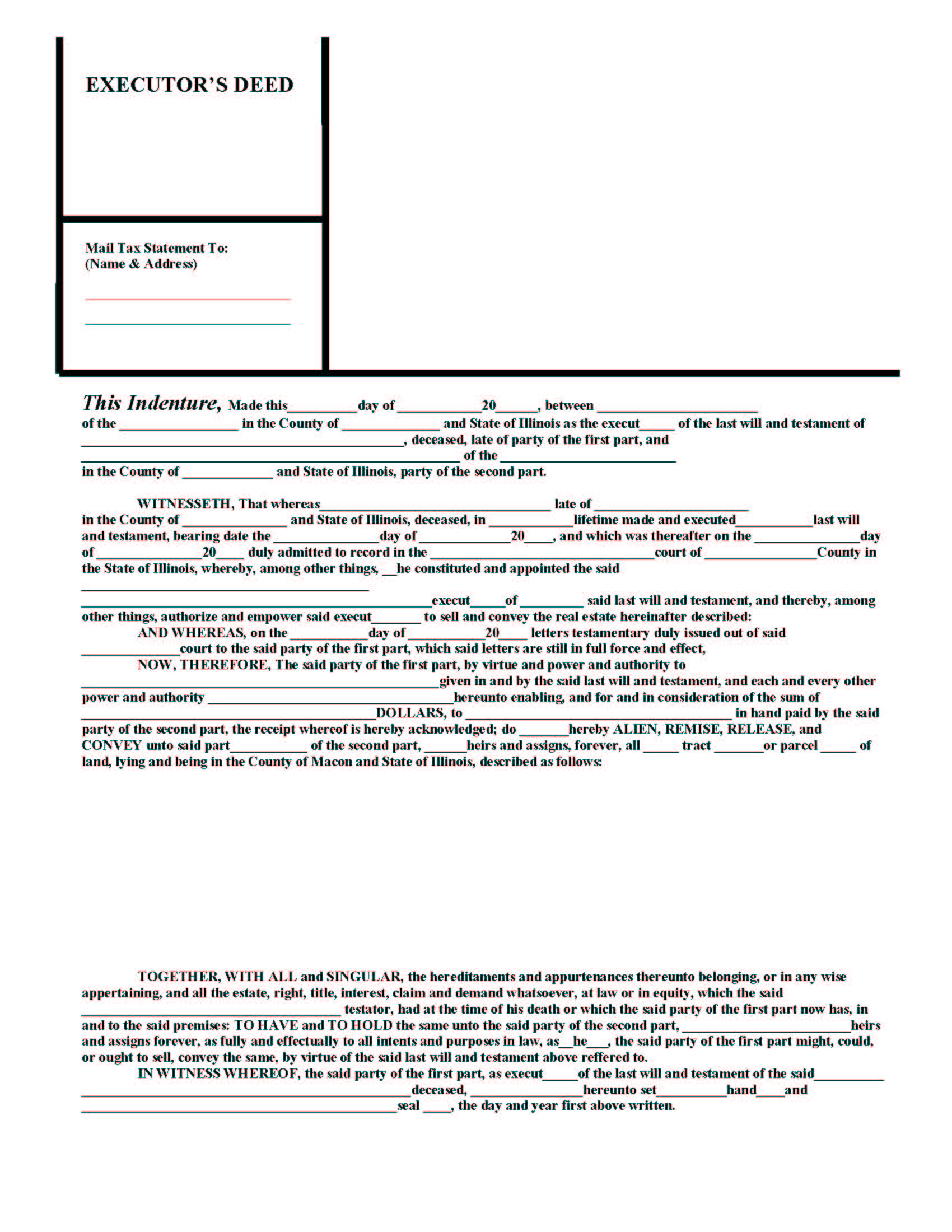 Executors Deed | Pdf Fpdf Docx | Illinois