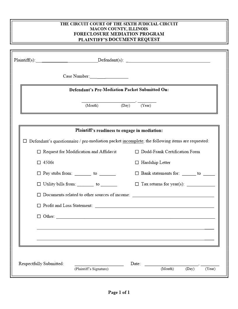 Foreclosure Mediation Program Plaintiffs Document Request | Pdf Fpdf Docx | Illinois