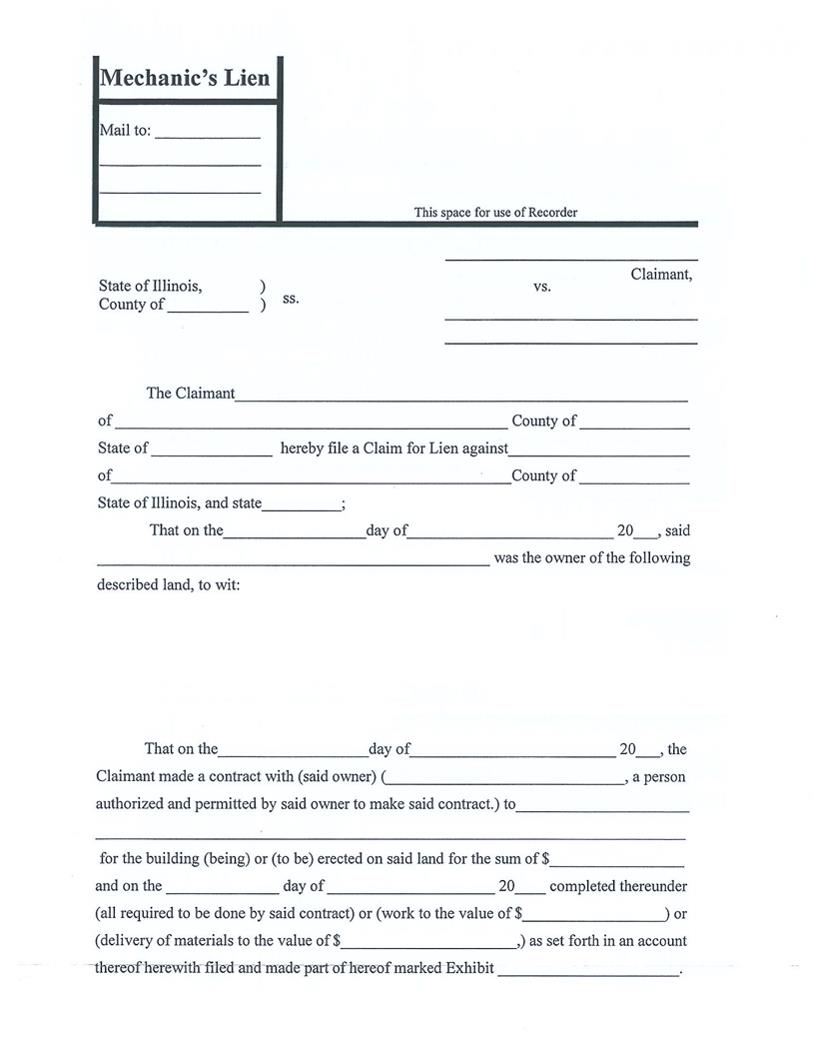 Mechanics Lien | Pdf Fpdf Docx | Illinois