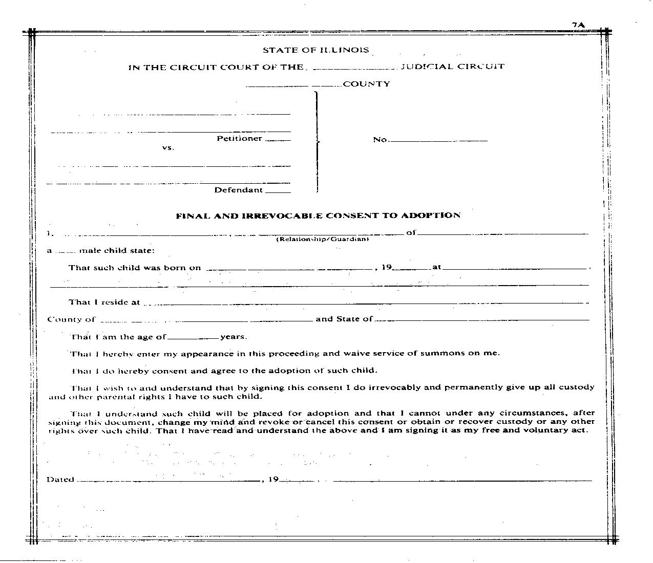 Final And Irrevocable Consent To Adoption |  | Illinois