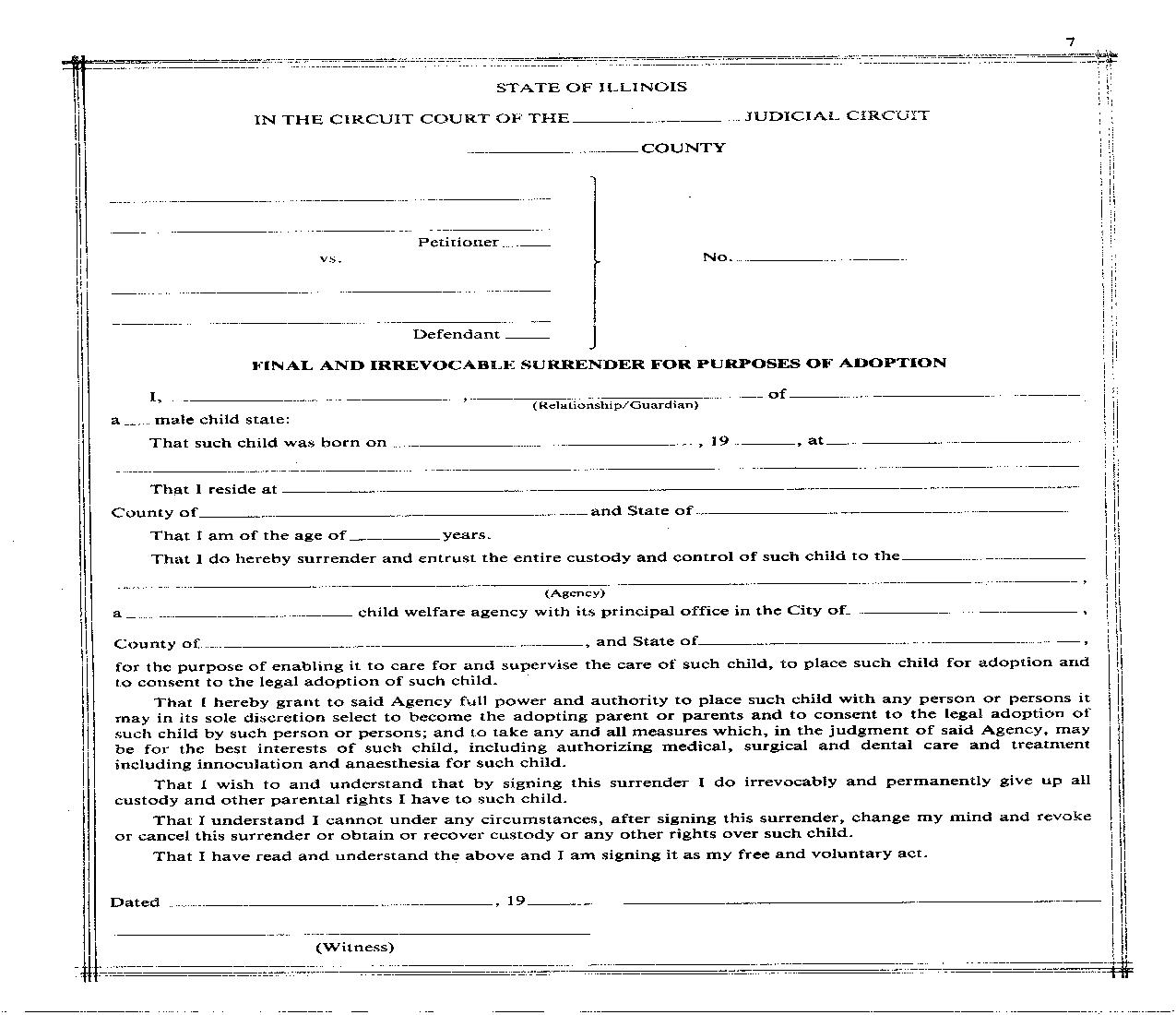 Final Irrevocable Surrender Purposes Of Adoption |  | Illinois