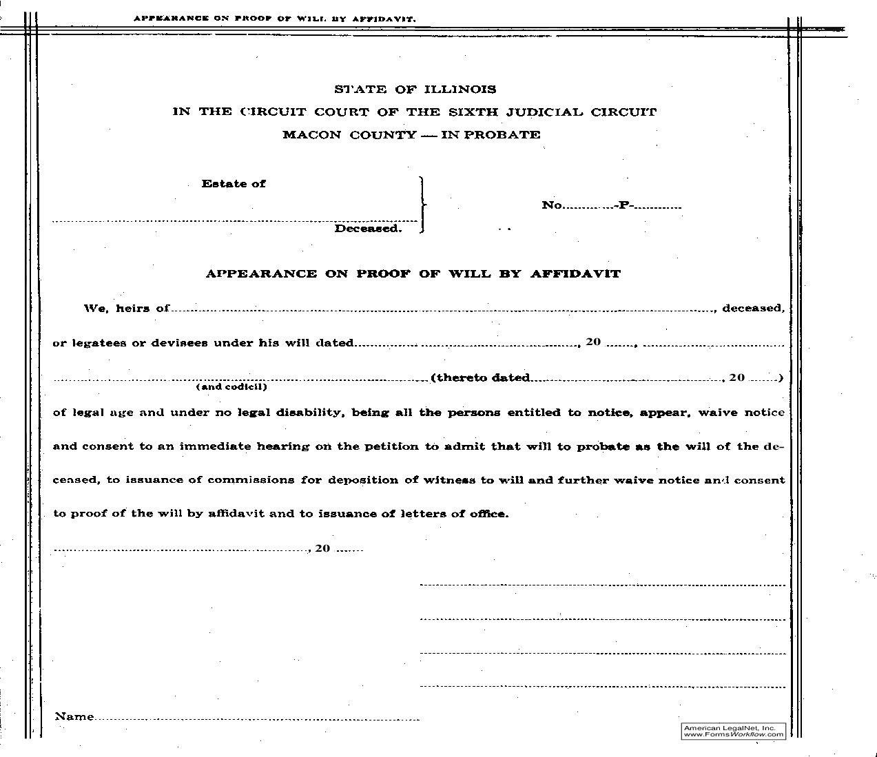 Appearance On Proof Of Will By Affidavit |  | Illinois