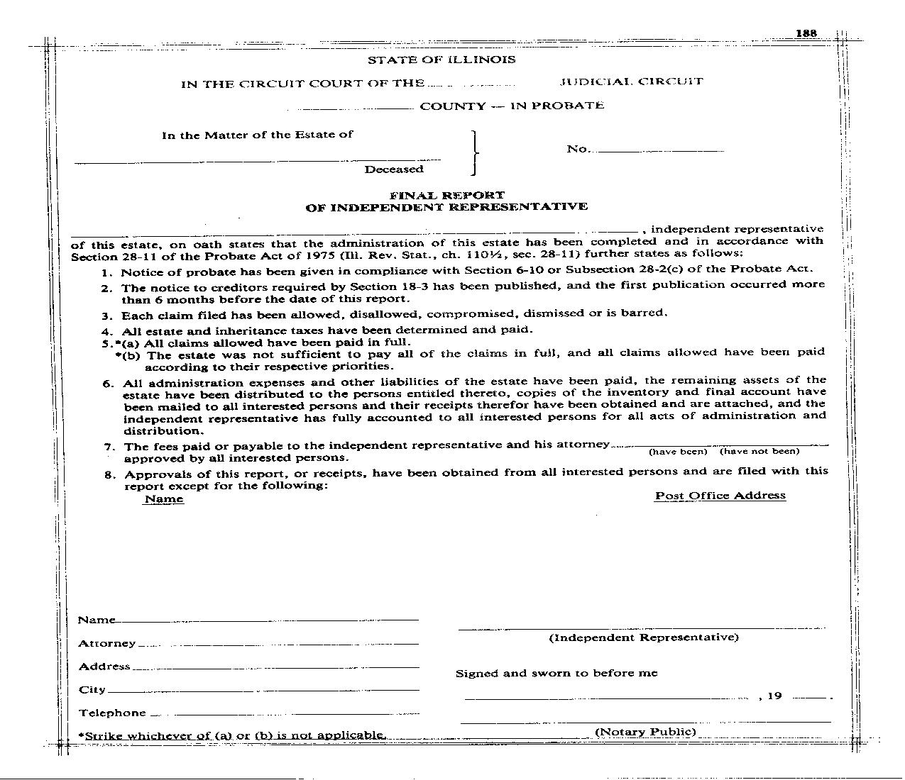 Final Report Of Independent Representative |  | Illinois