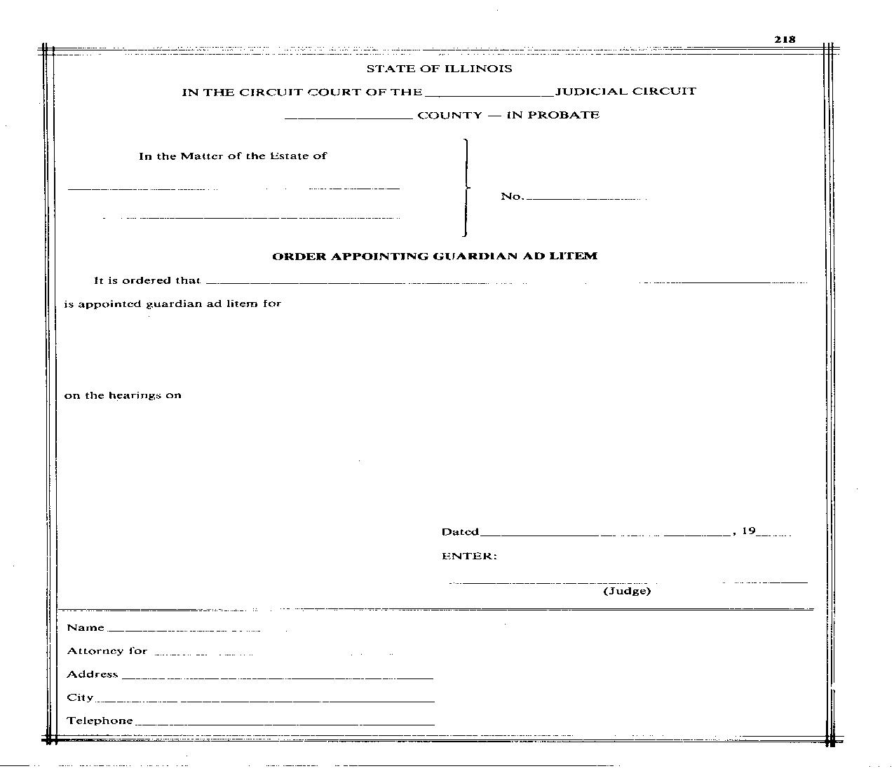 Order Appointing Guardian Ad Litem {218} |  | Illinois