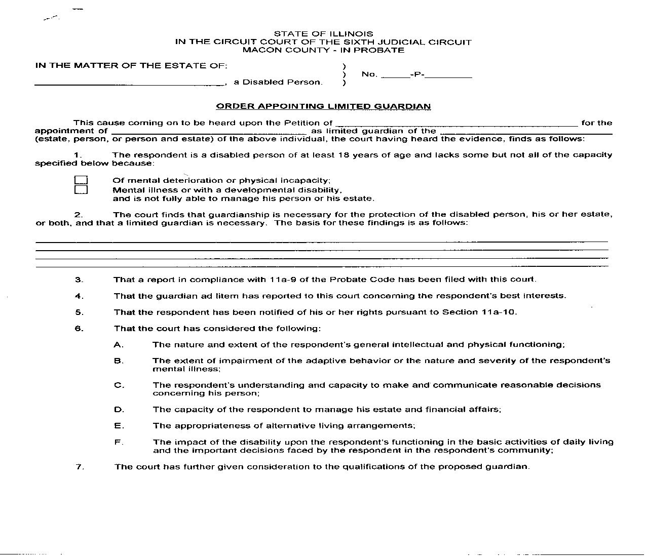 Order Appointing Limited Guardian |  | Illinois