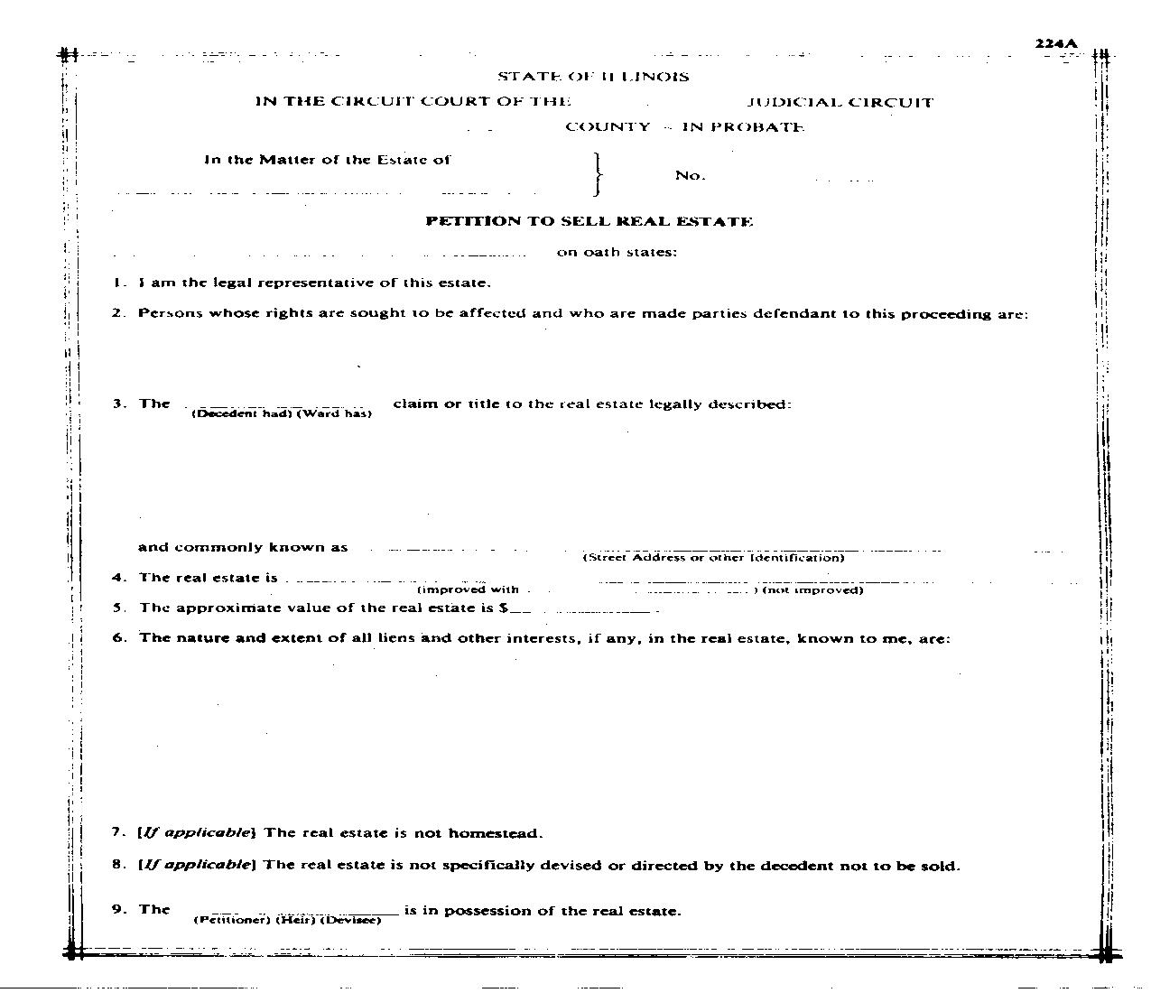 Petition To Sell Real Estate |  | Illinois