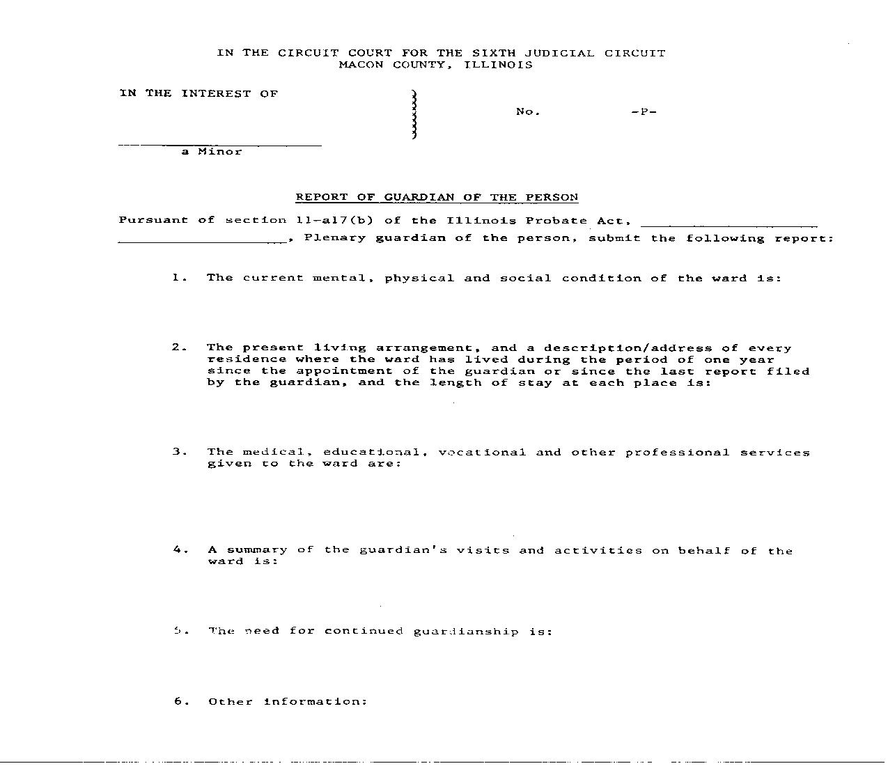 Report Of Guardian Of The Person |  | Illinois