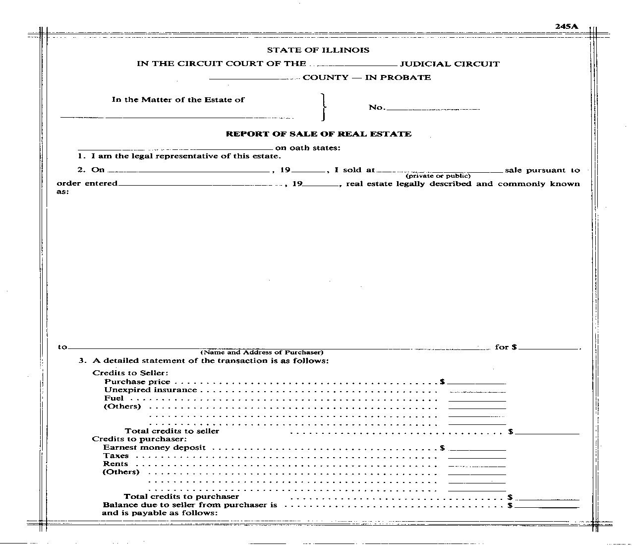Report Of Sale Of Real Estate |  | Illinois