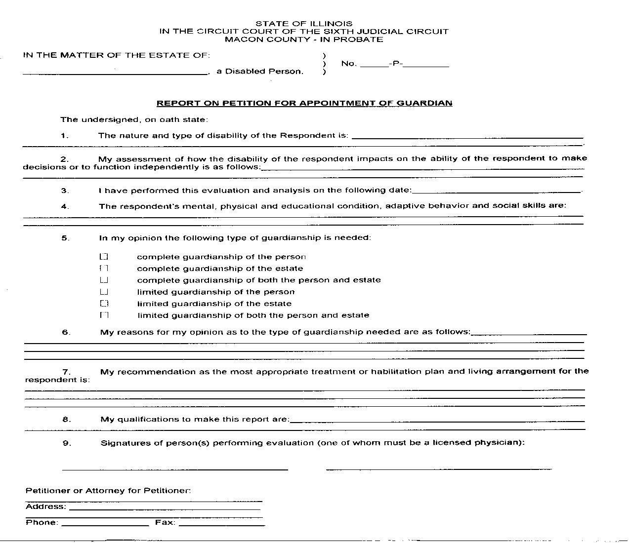 Report On Petition For Appointment Of Guardian |  | Illinois