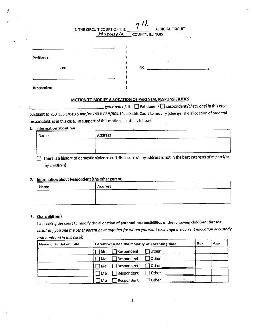 Motion To Modify Allocation Of Parental Responsibility | Pdf Fpdf Docx | Illinois