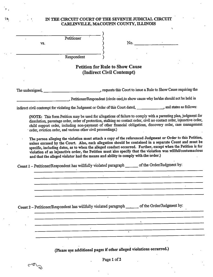 Petition For Rule To Show Cause (Indirect Civil Contempt) | Pdf Fpdf Docx | Illinois