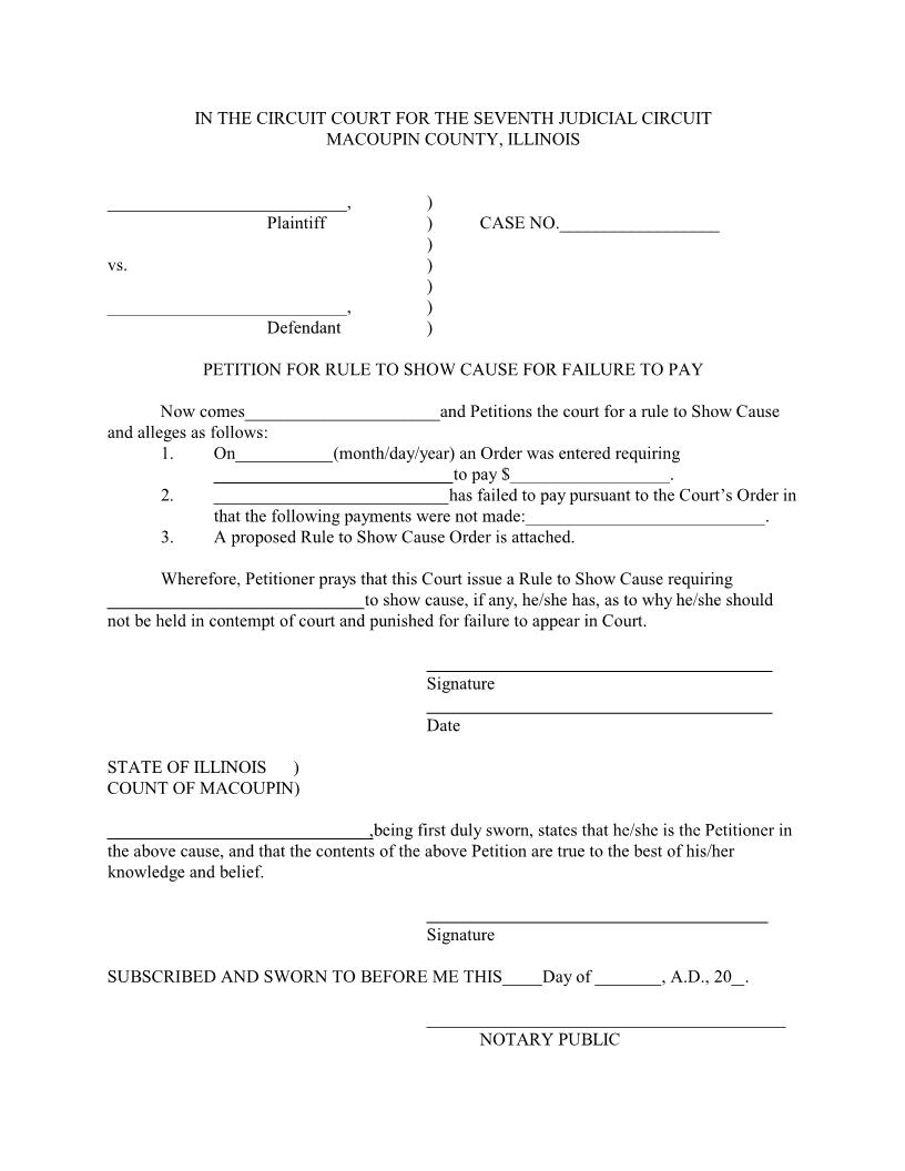 Petition For Rule To Show Cause For Failure To Pay | Pdf Fpdf Docx | Illinois