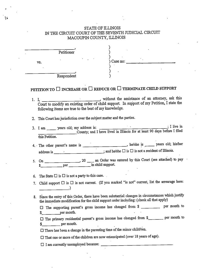 Petition To Increase Or Reduce Or Terminate Child Support | Pdf Fpdf Docx | Illinois