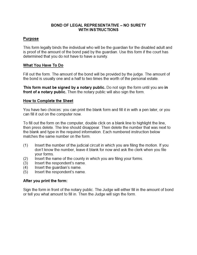 Bond Of Legal Representative - No Surety (Disabled Person) | Pdf Fpdf Docx | Illinois