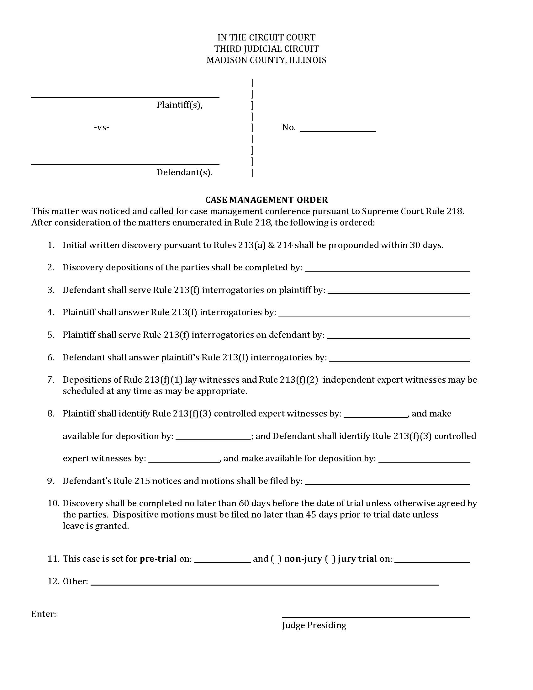Case Management Order (Law Division) | Pdf Fpdf Docx | Illinois
