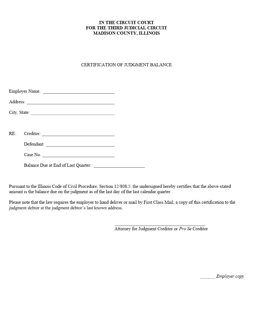 Certification Of Judgment Balance | Pdf Fpdf Docx | Illinois