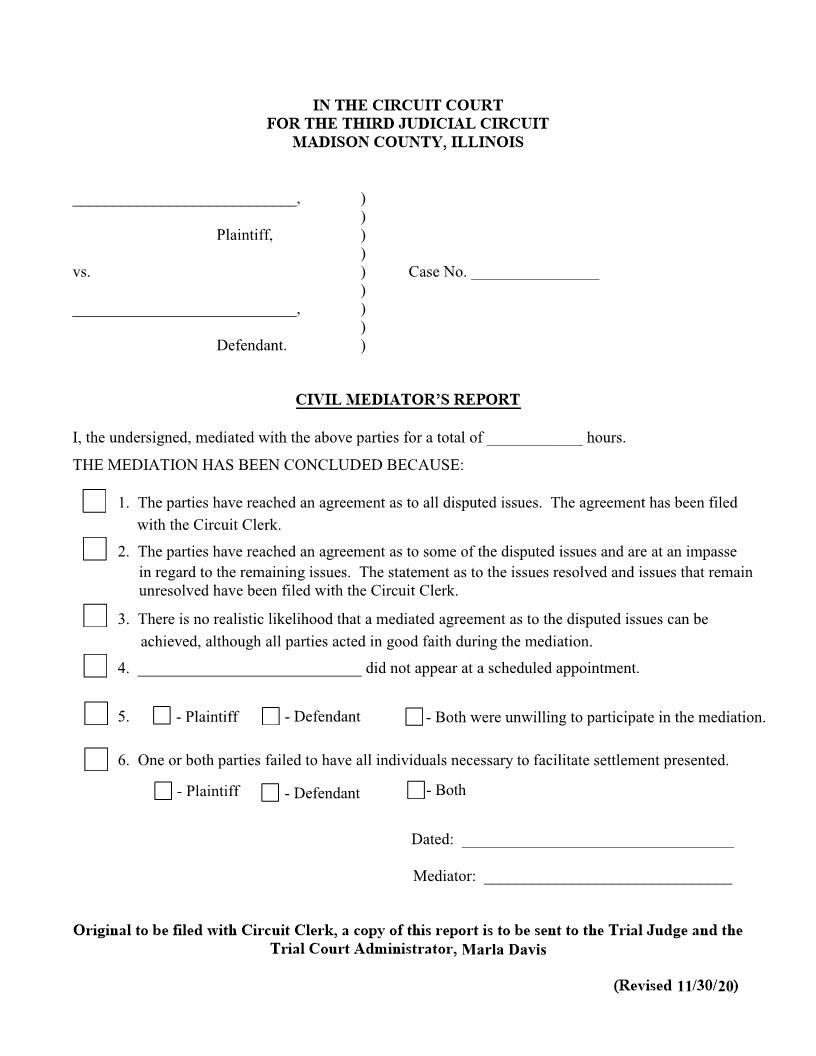 Civil Mediators Report | Pdf Fpdf Docx | Illinois