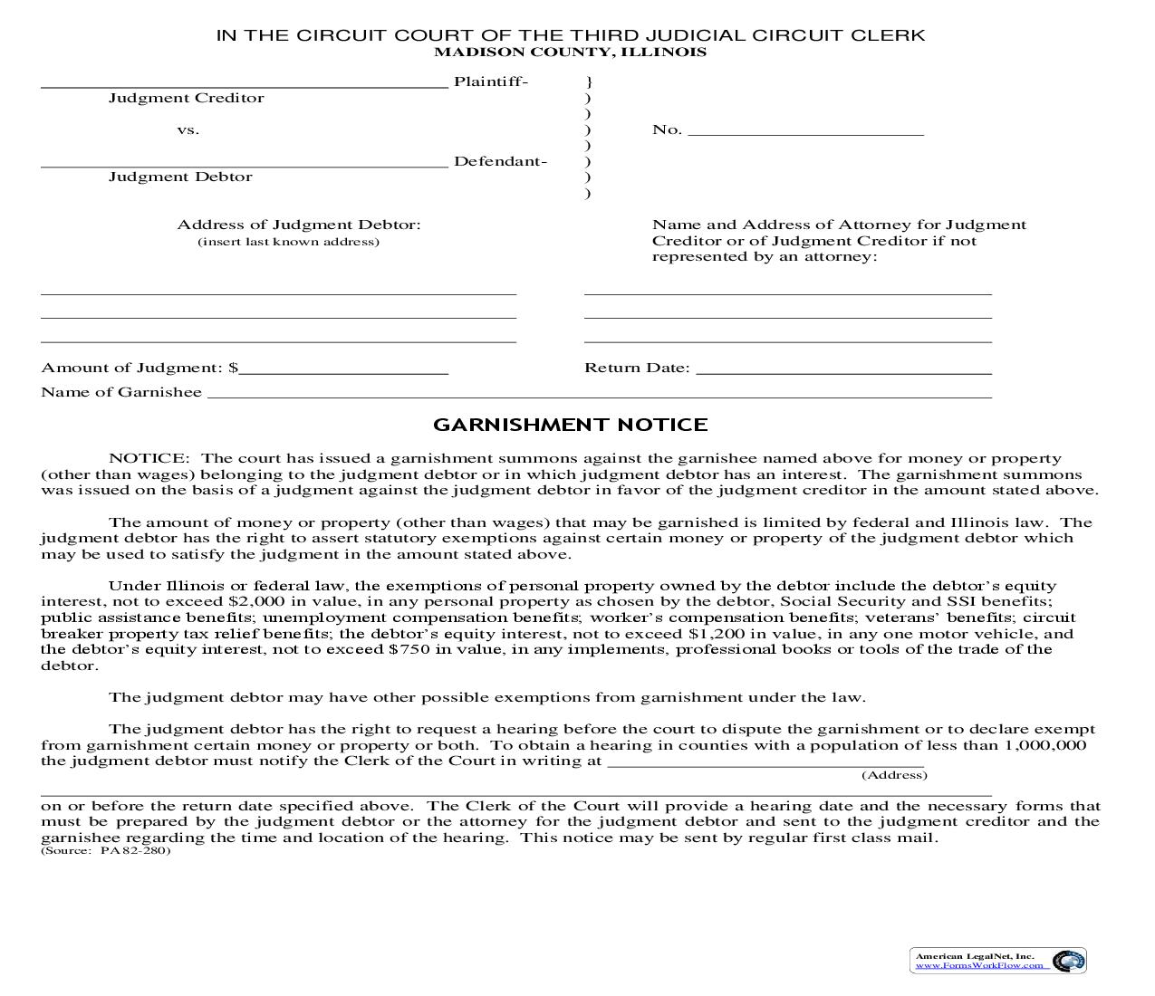 Garnishment Notice | Pdf Fpdf Docx | Illinois