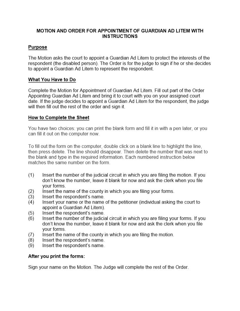 Motion And Order Appointment Of Guardian Ad Litem (Alleged Disabled Person) | Pdf Fpdf Docx | Illinois