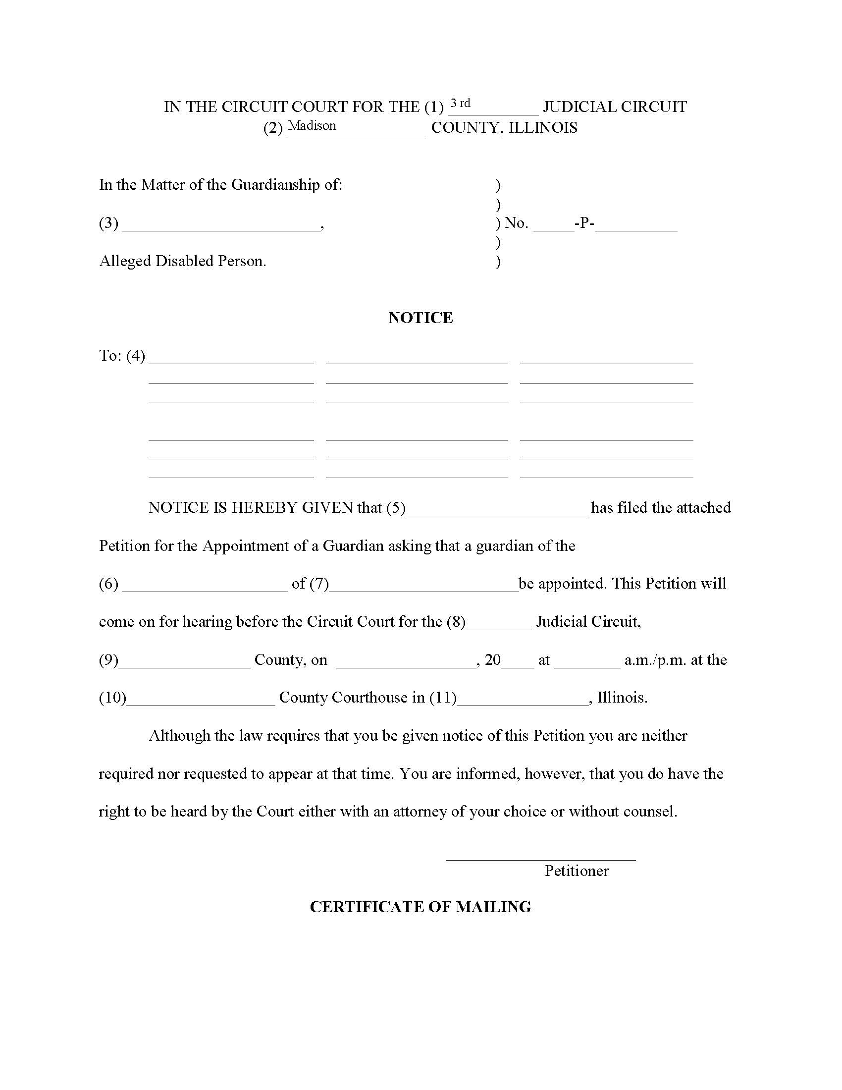 Notice Certificate Of Mailing (Petition To Appoint Guardian Disabled Person) | Pdf Fpdf Docx | Illinois