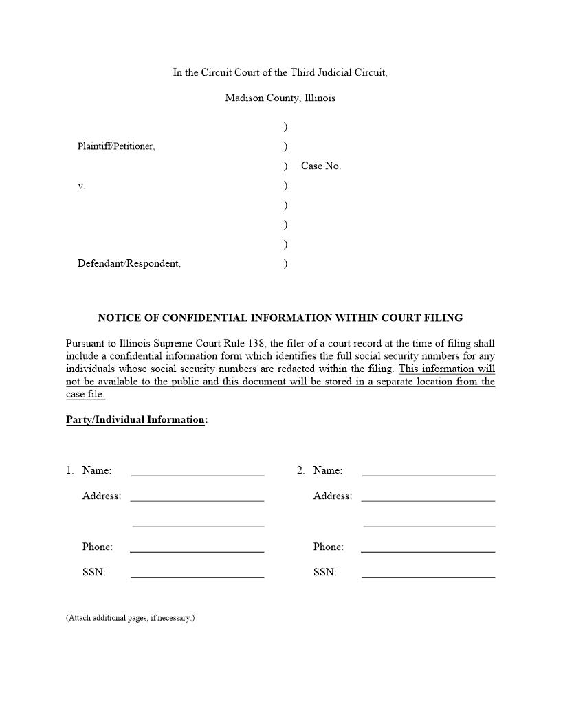 Notice Of Confidential Information Within Court Filing {Mad NCI} | Pdf Fpdf Doc Docx | Illinois