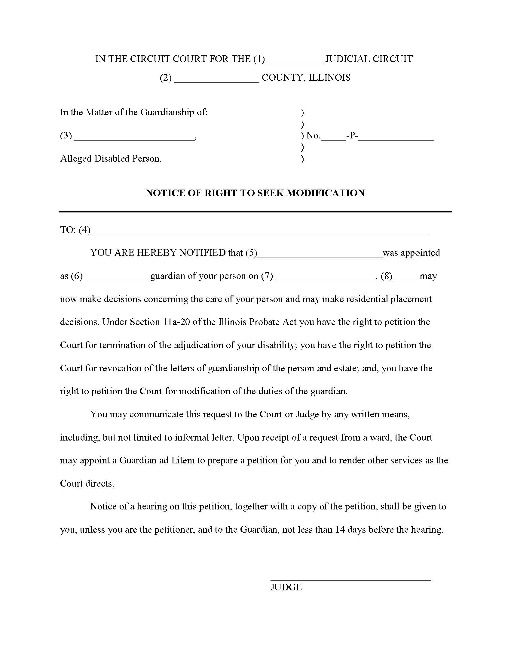 Notice Of Right To Seek Modification And Certification (Disabled Person) | Pdf Fpdf Docx | Illinois