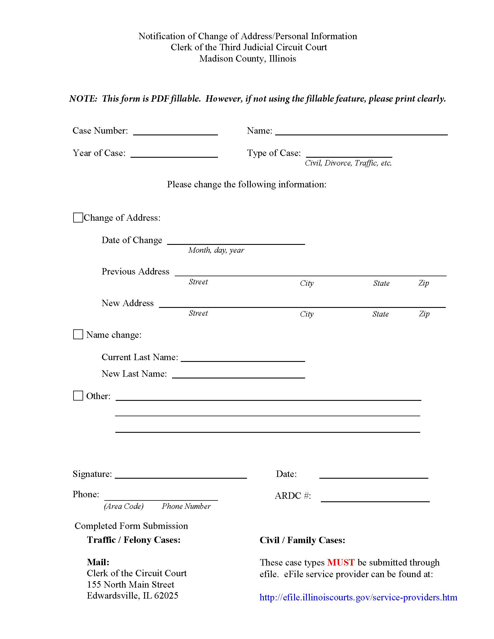 Notification Of Change Of Address - Personal Information | Pdf Fpdf Docx | Illinois