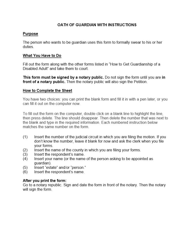 Oath Of Guardian (Alleged Disabled Person) | Pdf Fpdf Docx | Illinois