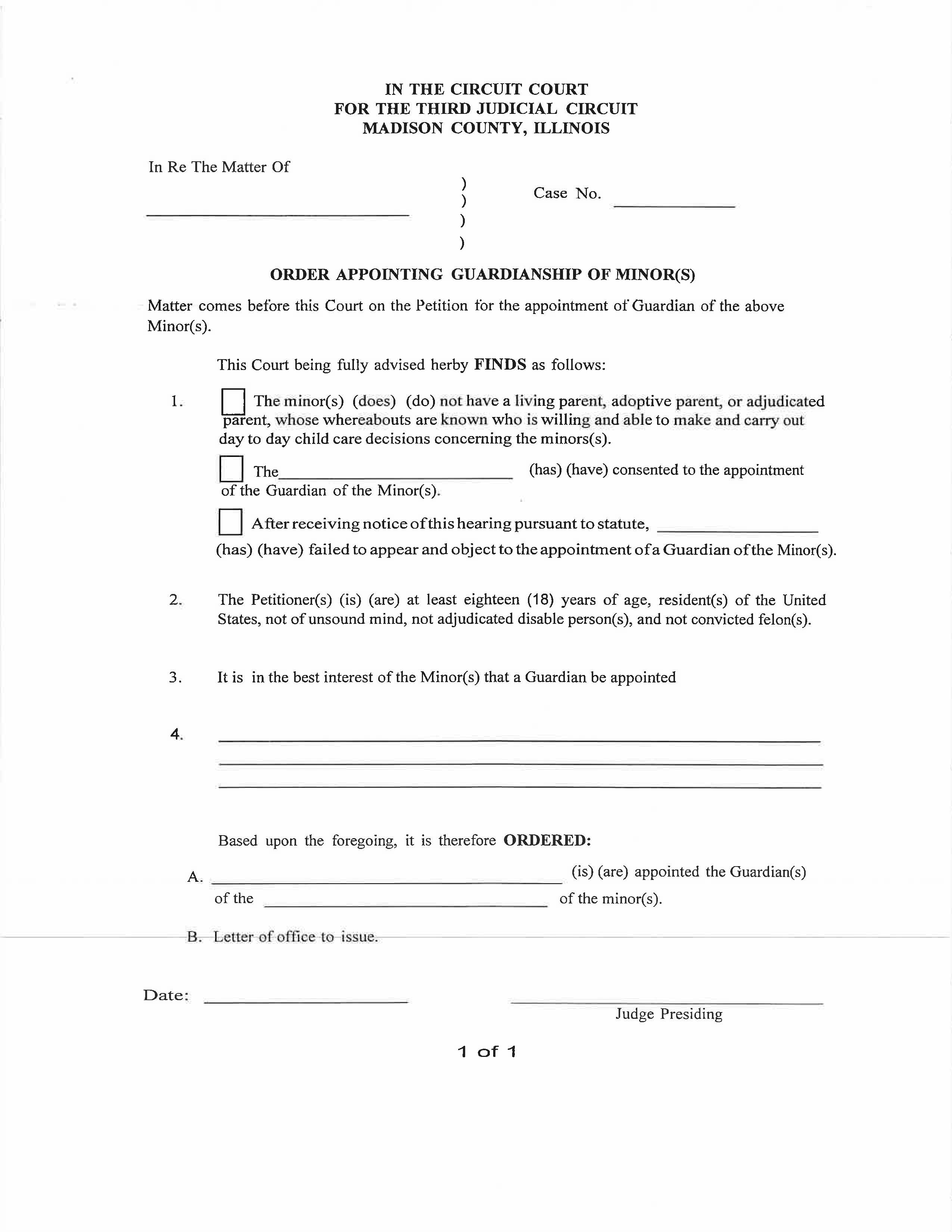 Order Appointing Guardianship Of Minor(s) {Mad OAGM} | Pdf Fpdf Doc Docx | Illinois
