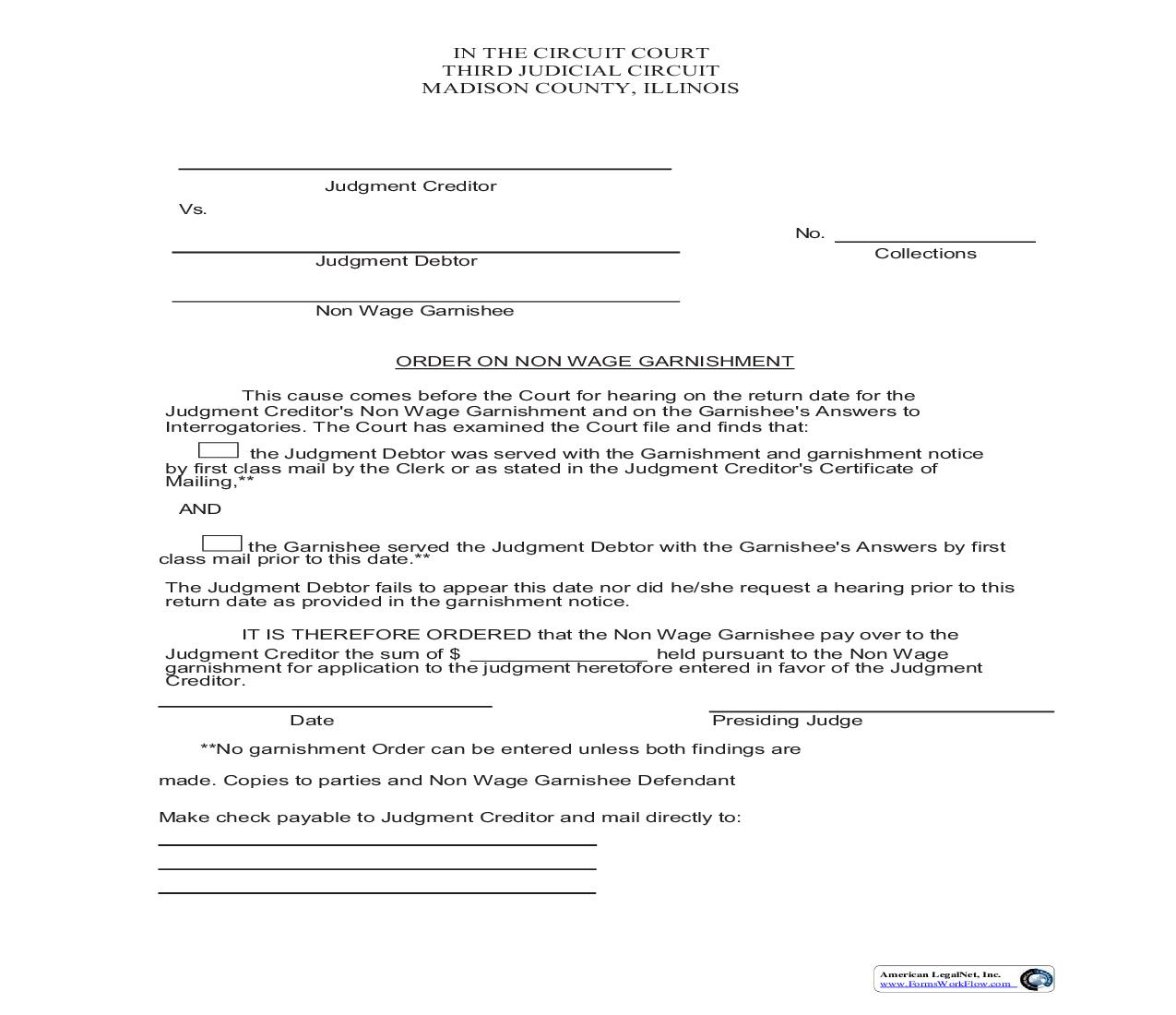 Order On Non-Wage Garnishment | Pdf Fpdf Doc Docx | Illinois