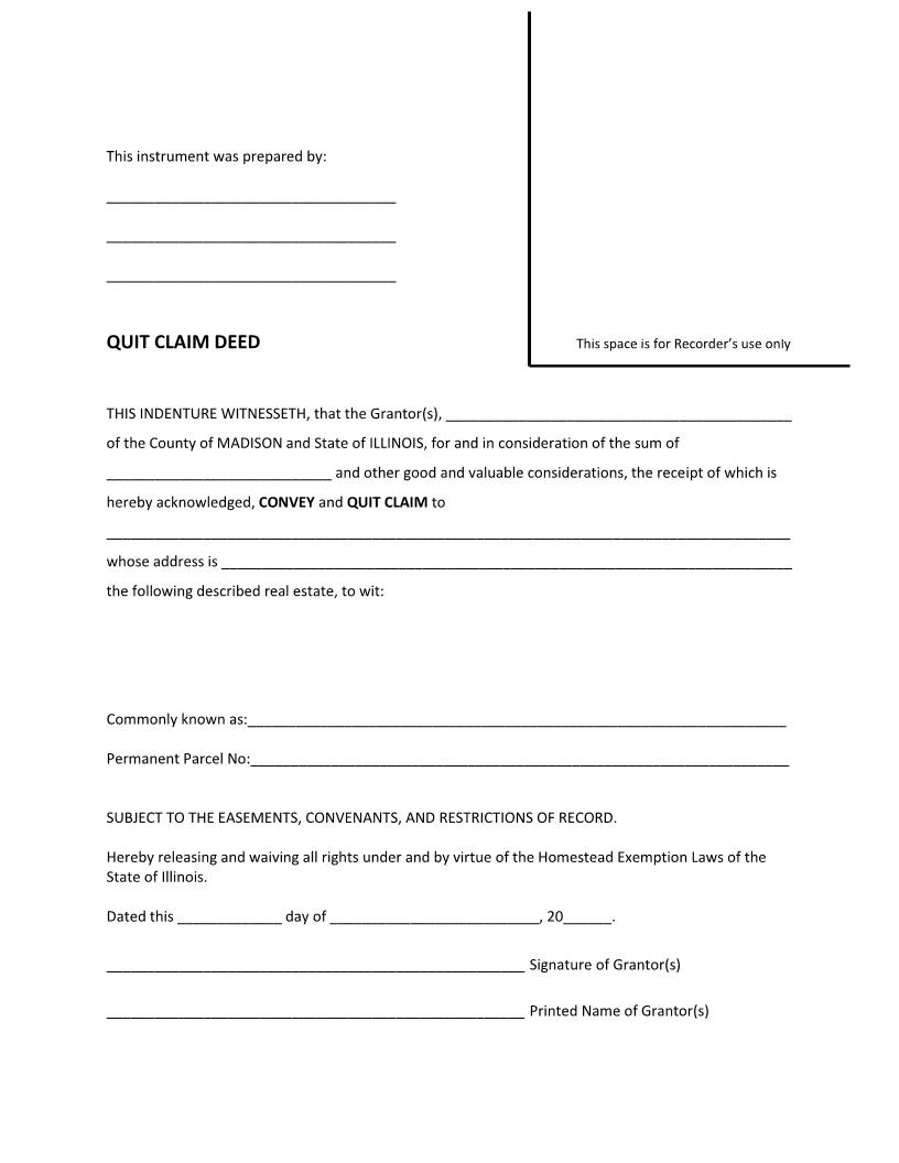 Quit Claim Deed | Pdf Fpdf Docx | Illinois