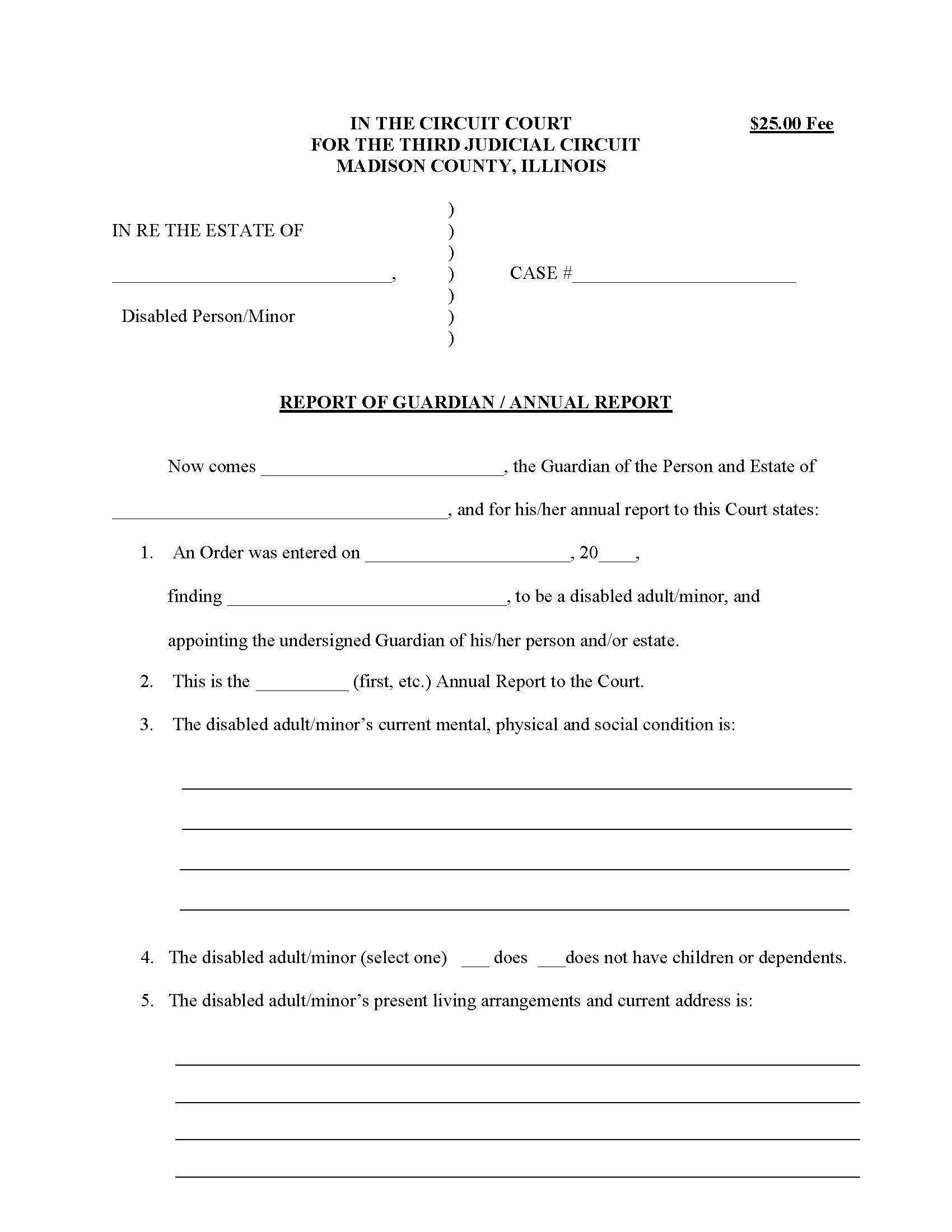 Report Of Guardian (Disabled Person-Minor) | Pdf Fpdf Doc Docx | Illinois