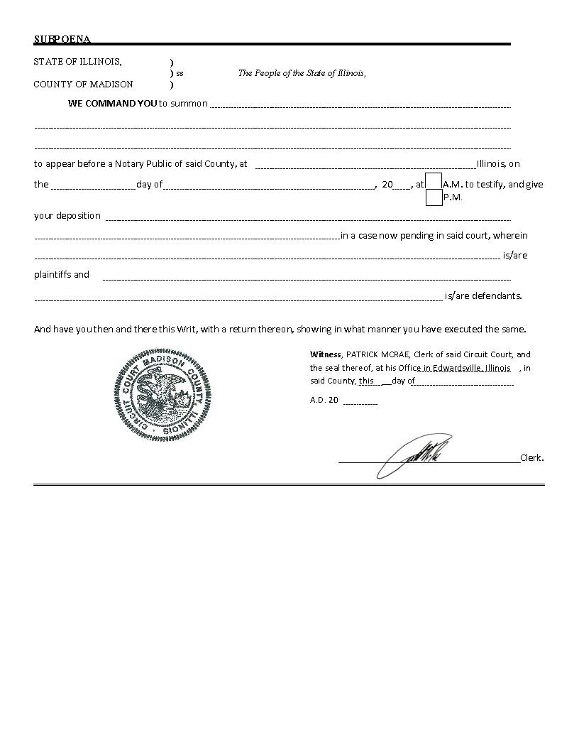 Subpoena - Deposition | Pdf Fpdf Doc Docx | Illinois