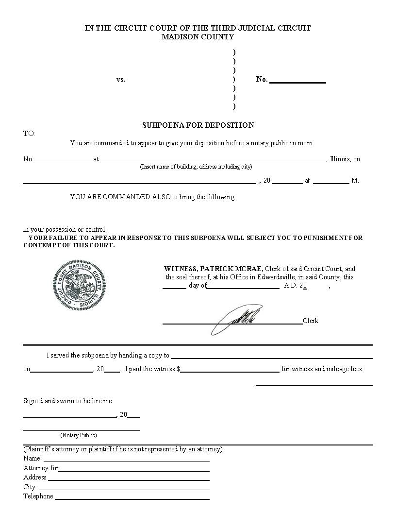 Subpoena For Deposition (And Records) | Pdf Fpdf Doc Docx | Illinois