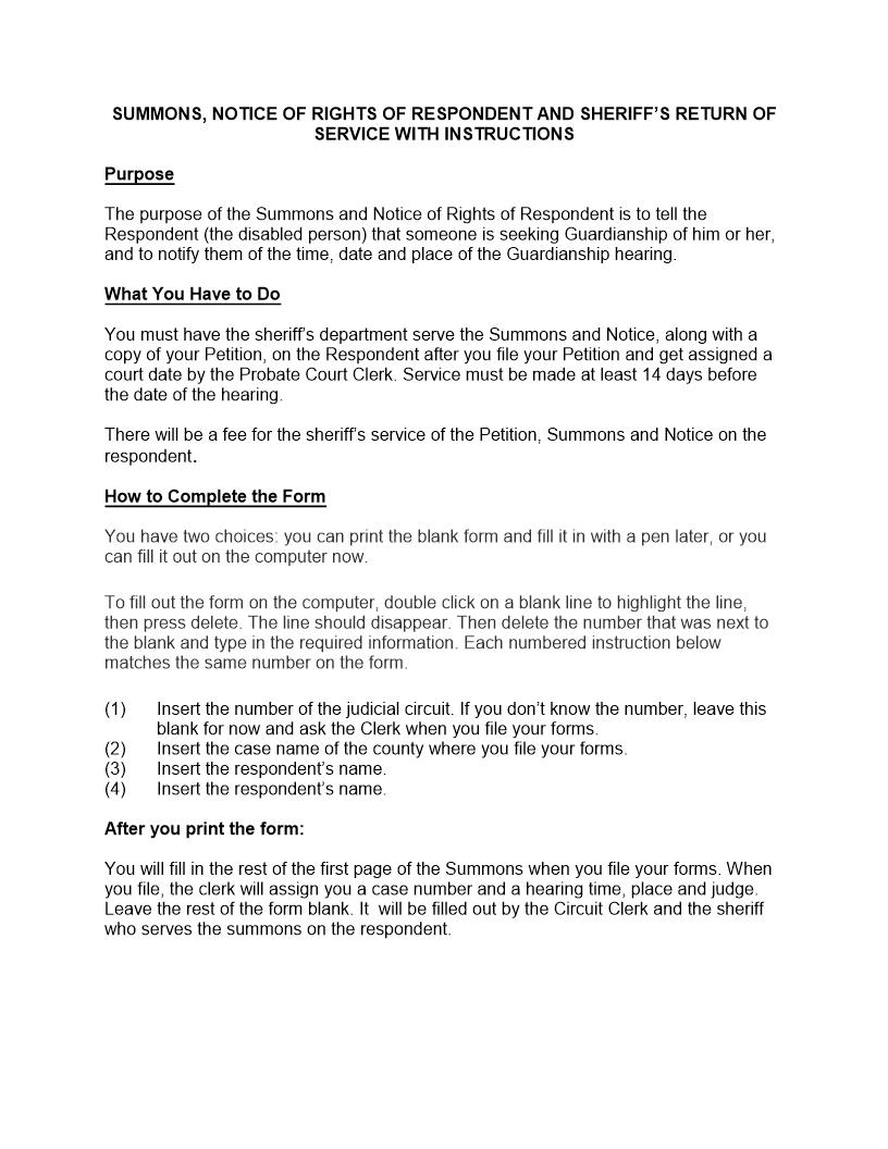 Summons For Appointment Of Guardian Notice Of Rights Of Respondent | Pdf Fpdf Docx | Illinois