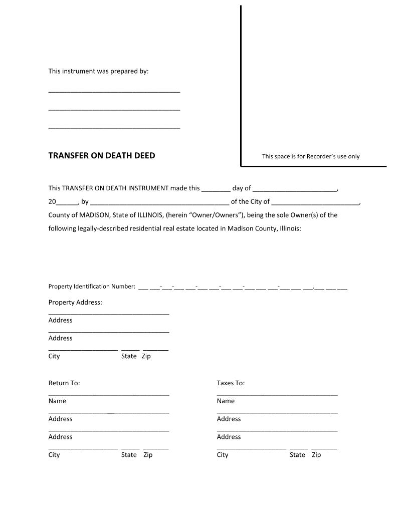 Transfer On Death Deed | Pdf Fpdf Docx | Illinois