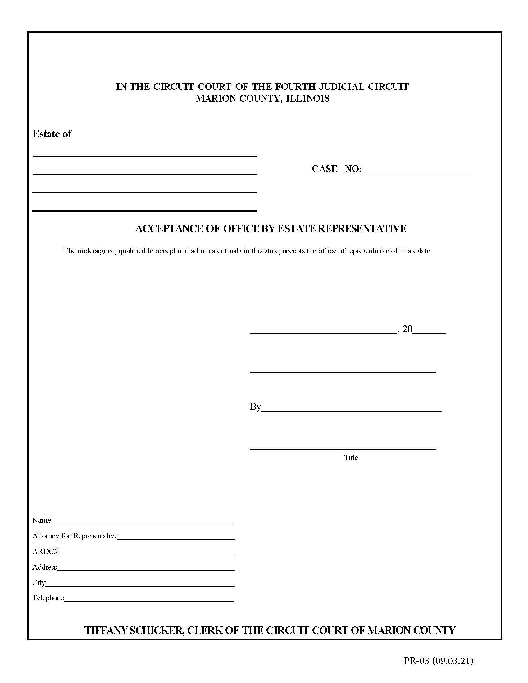 Acceptance Of Office By Estate Representative {PR-03} | Pdf Fpdf Docx | Illinois