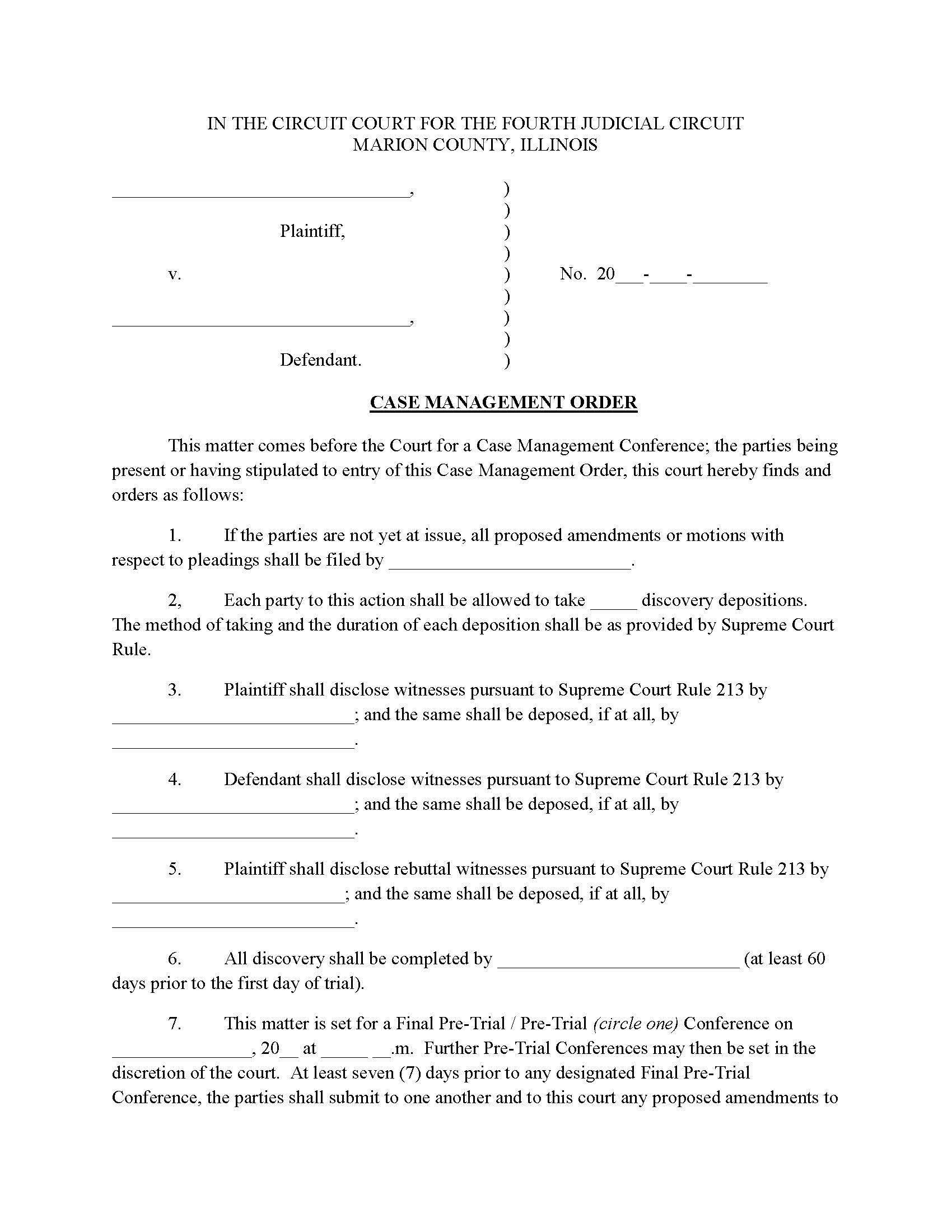 Case Management Order (Civil) | Pdf Fpdf Doc Docx | Illinois