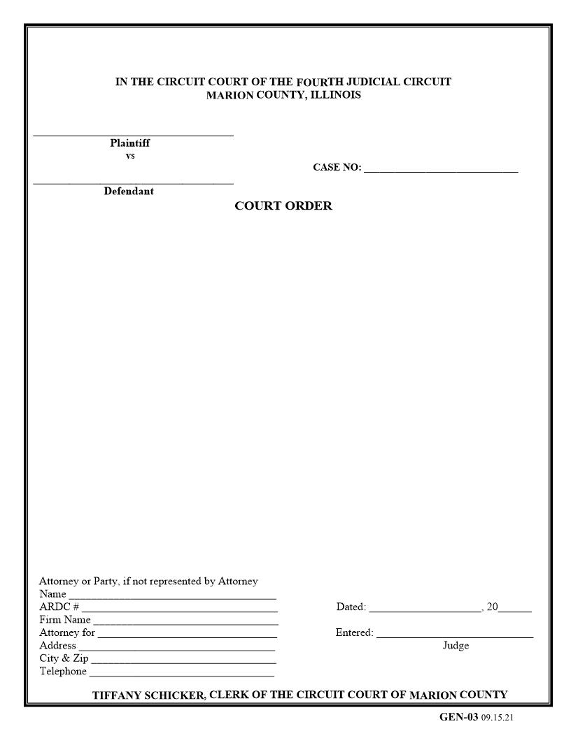 Court Order (Blank) {GEN-03} | Pdf Fpdf Docx | Illinois