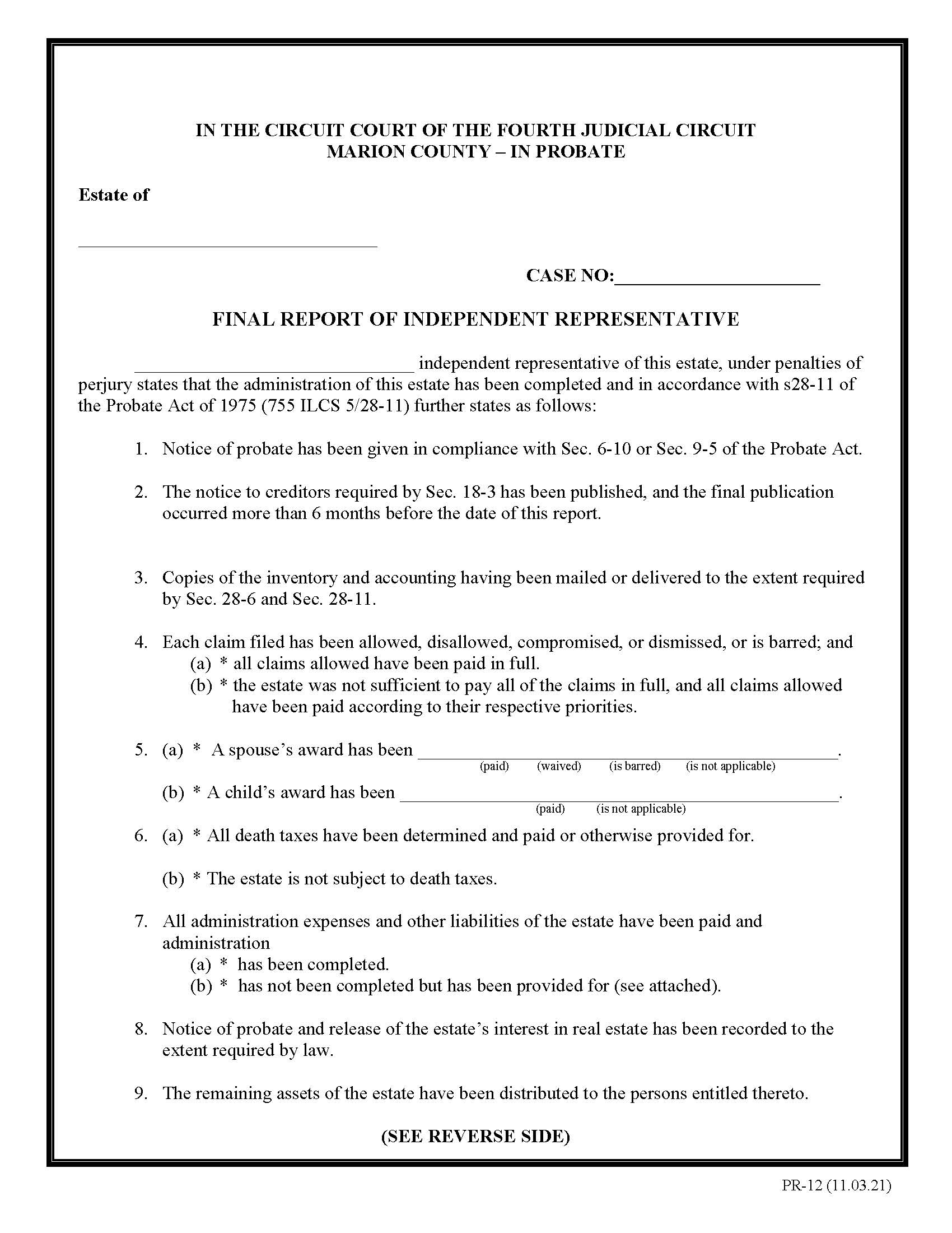 Final Report Of Independent Representative {PR-012} | Pdf Fpdf Docx | Illinois