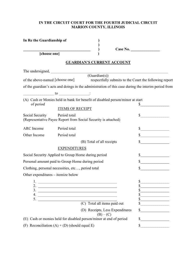 Guardians Current Account (Disabled Adult Or Minor) | Pdf Fpdf Docx | Illinois