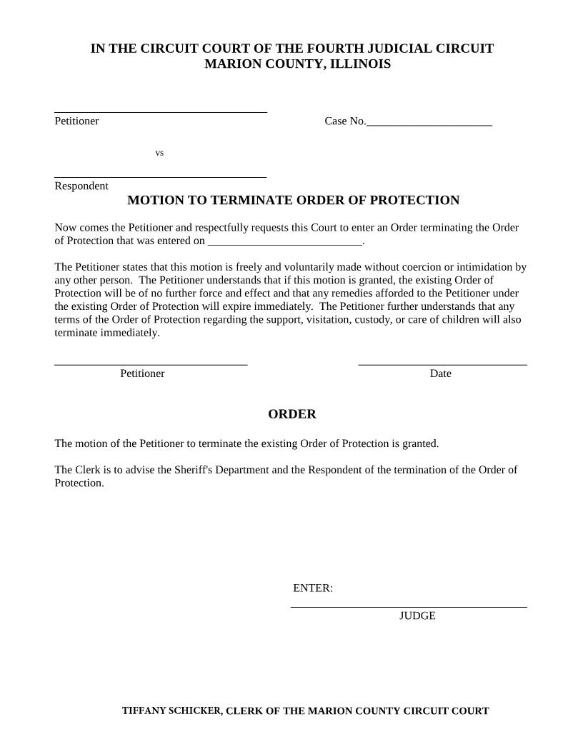 Motion To Terminate Order Of Protection | Pdf Fpdf Docx | Illinois
