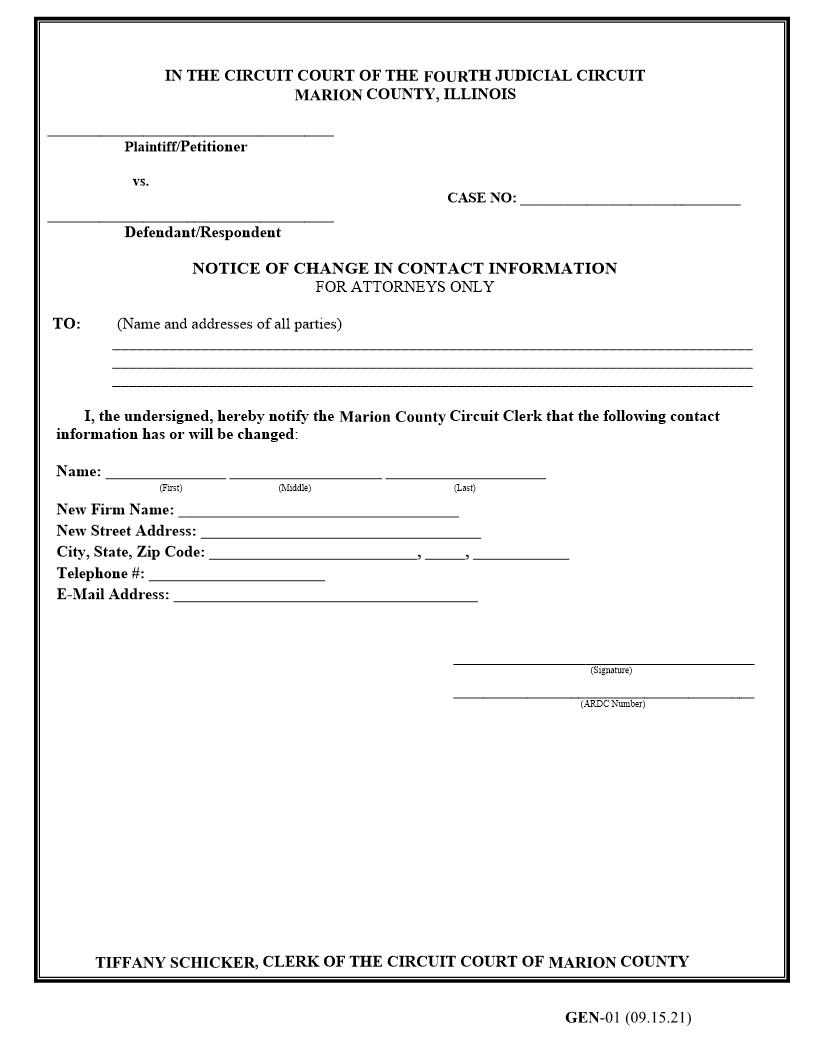 Notice Of Change In Contact Information For Attorneys Only {GEN-01} | Pdf Fpdf Docx | Illinois