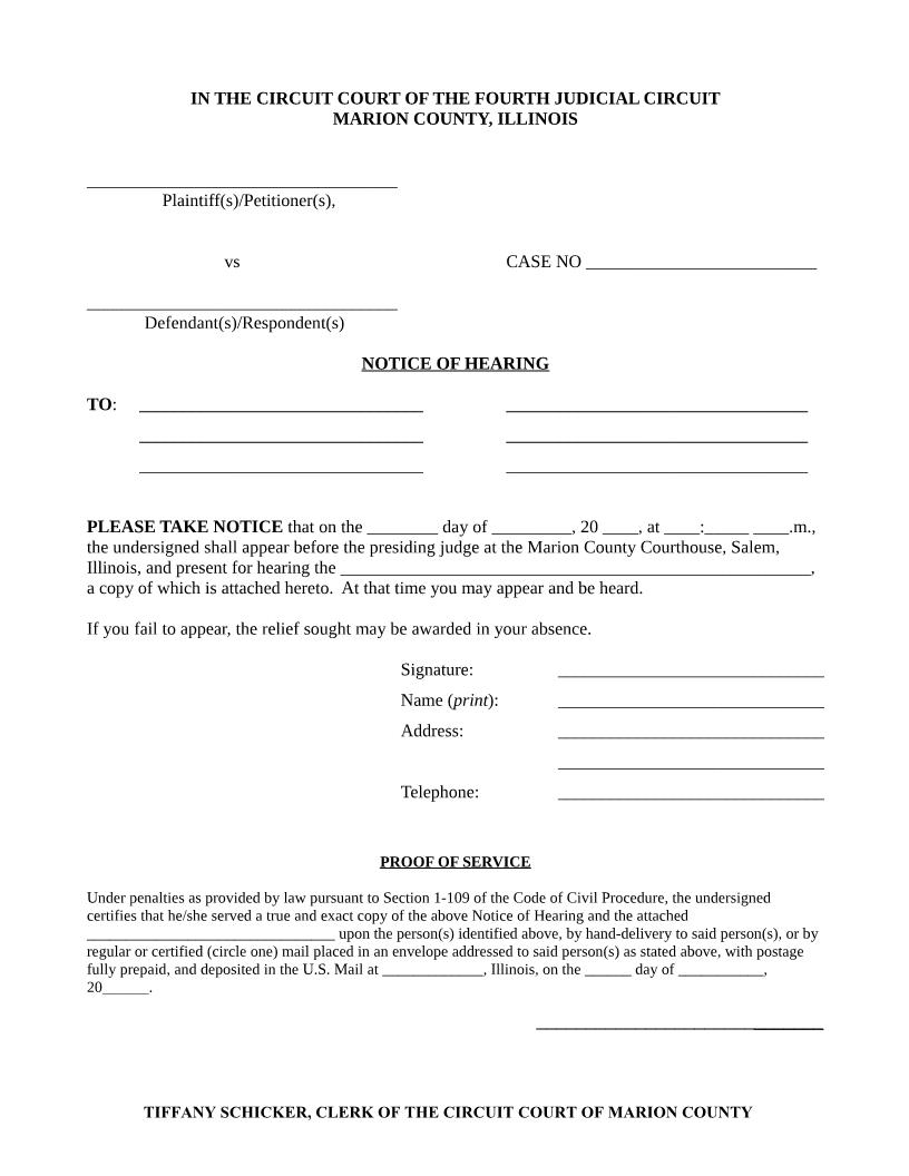Notice Of Hearing | Pdf Fpdf Doc Docx | Illinois