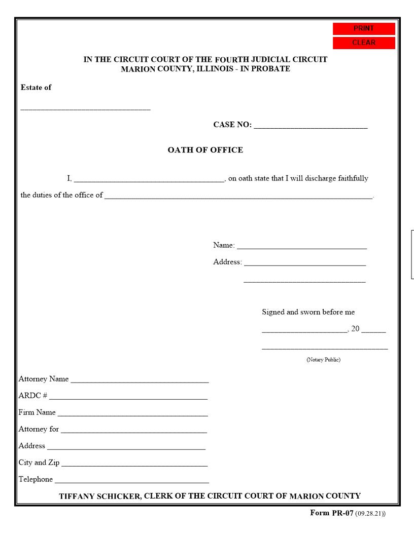 Oath Of Office {PR-07} | Pdf Fpdf Docx | Illinois