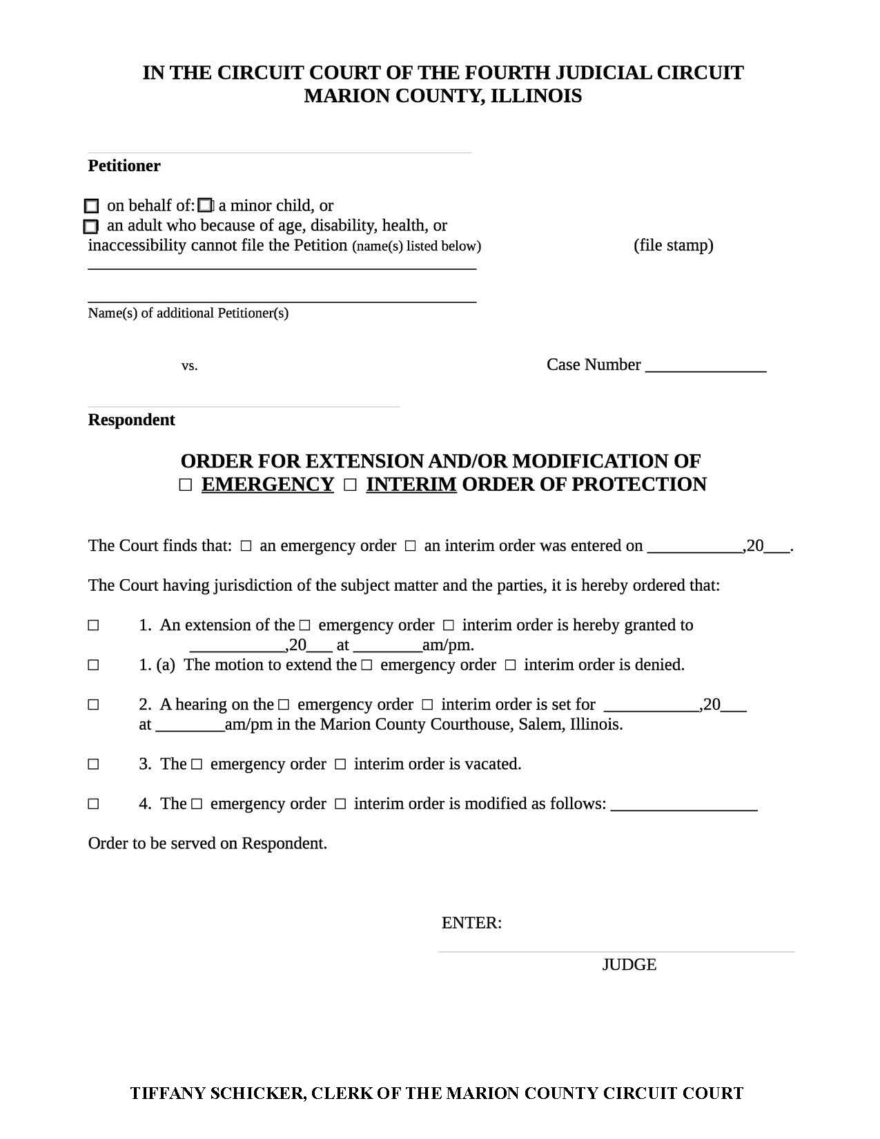 Order For Extension-Modification Of Emergency-Interim Order Of Protection | Pdf Fpdf Docx | Illinois