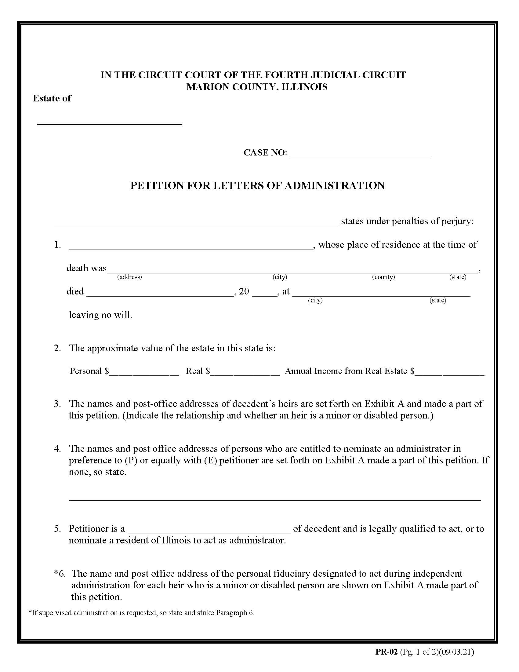 Petition For Letters Of Administration {PR-02} | Pdf Fpdf Docx | Illinois
