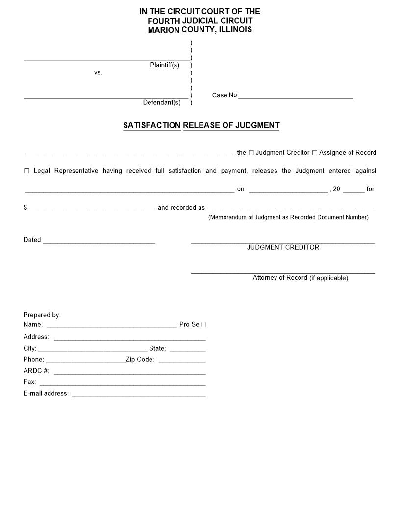 Satisfaction Release Of Judgment | Pdf Fpdf Docx | Illinois